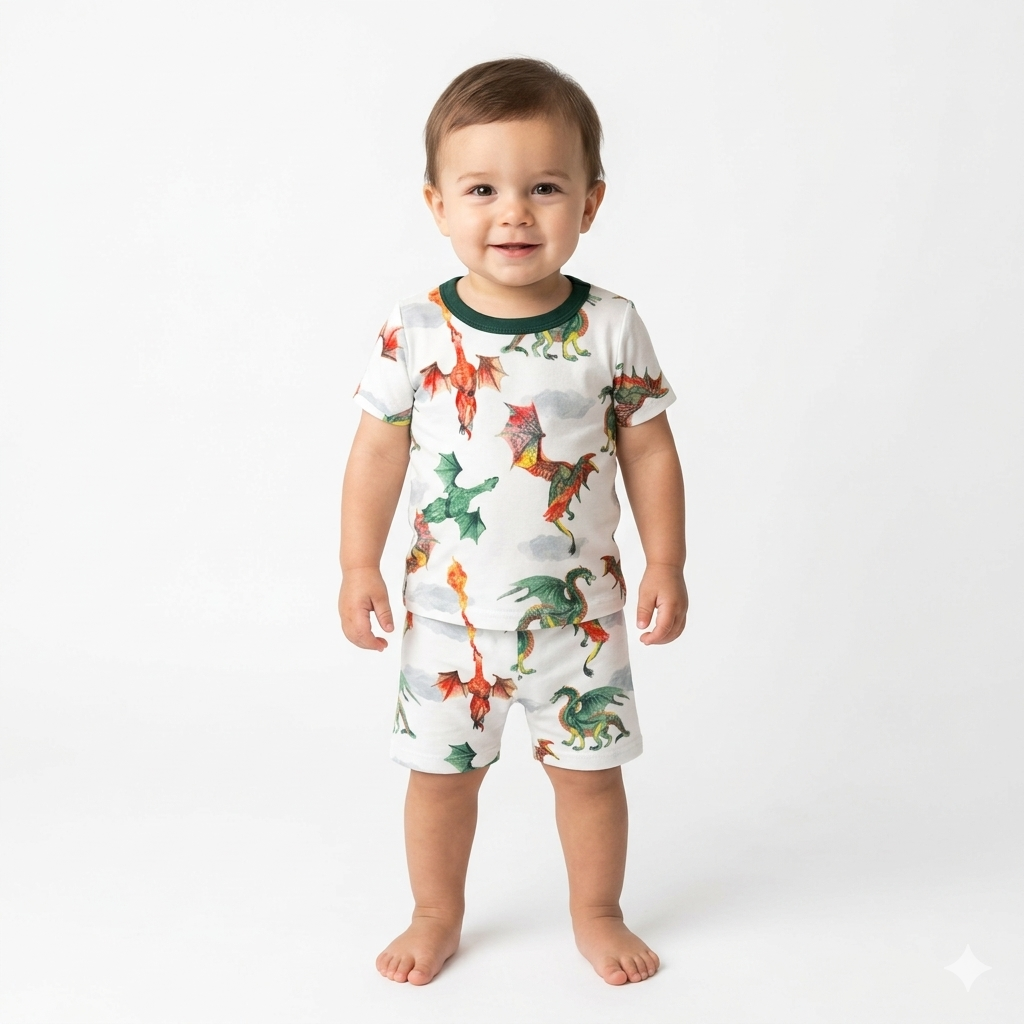 Cute Dragon Print shorts set (6month to 1year)