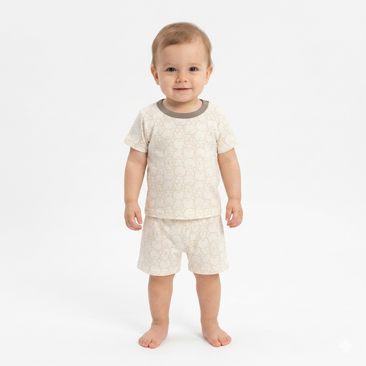 Light white Print shorts set (6month to 1year)