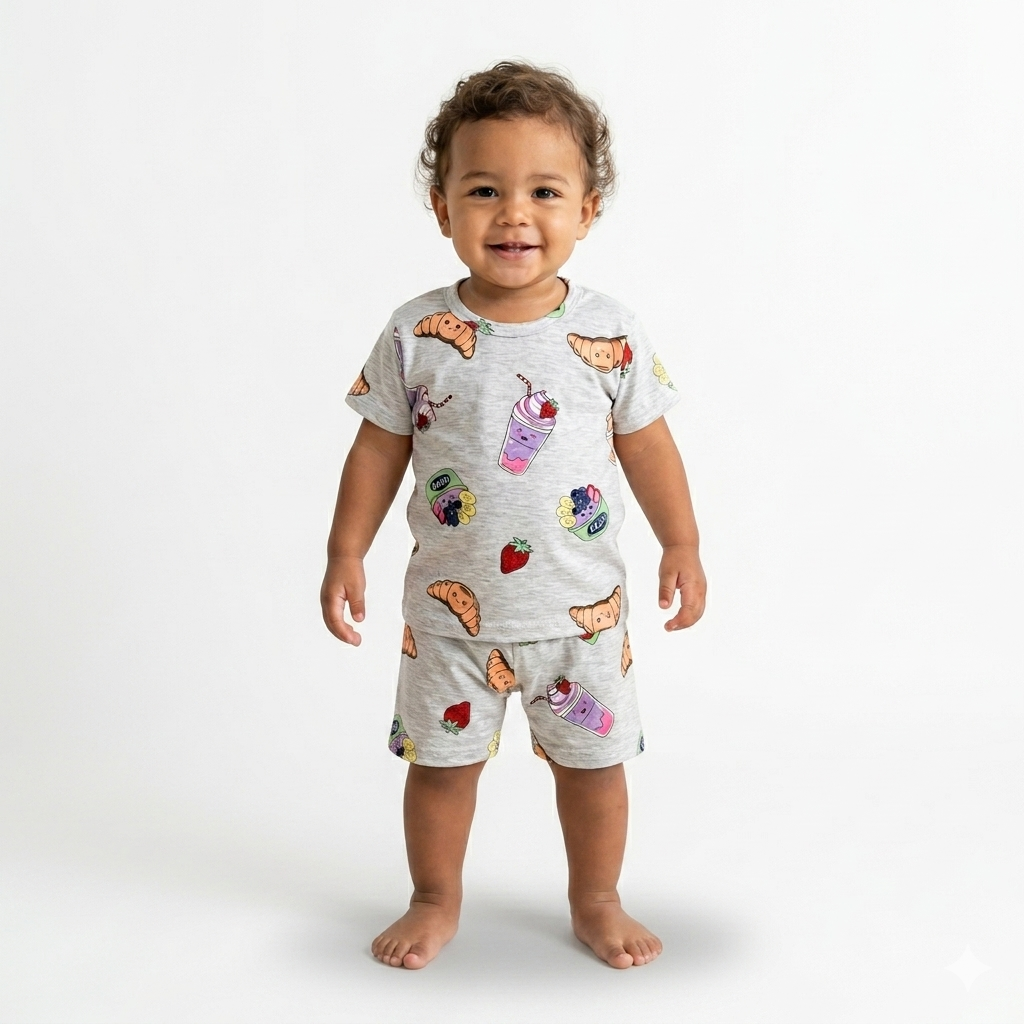 Snacks Print shorts set (6month to 1year)
