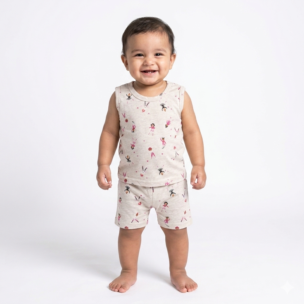 Cute Print sleeveless shorts cordset (1year to 2year)