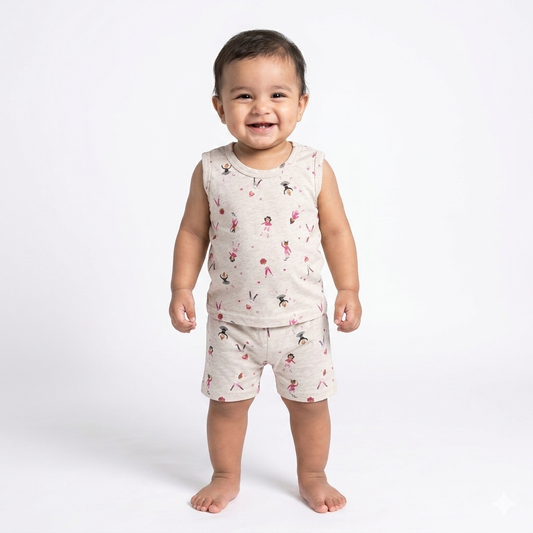 Cute Print sleeveless shorts cordset (1year to 2year)