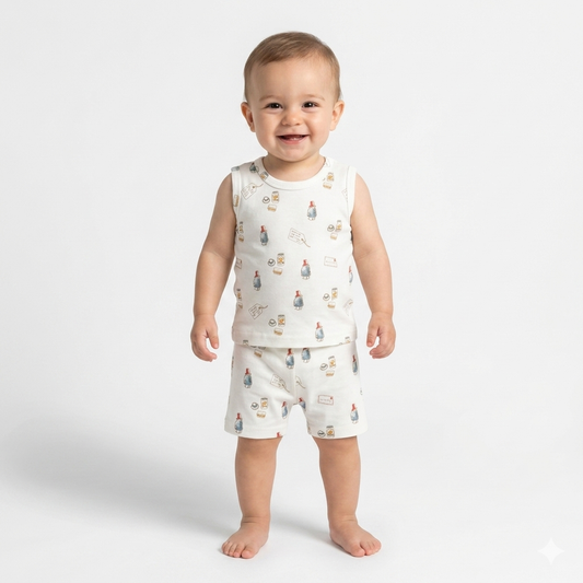 Toy Print sleeveless shorts cordset (1year to 2year)