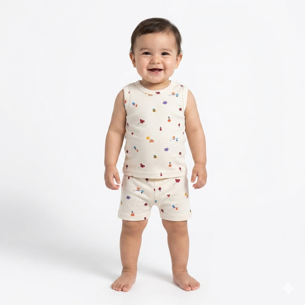 Multi Print sleeveless shorts cordset (2year to 3year)