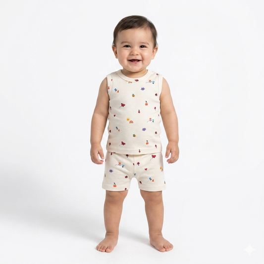 Multi Print sleeveless shorts cordset (1year to 2year)