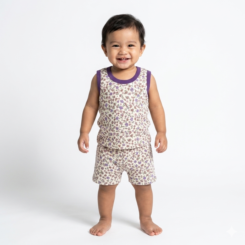Flower Print sleeveless shorts Cordset (1year to 2year)