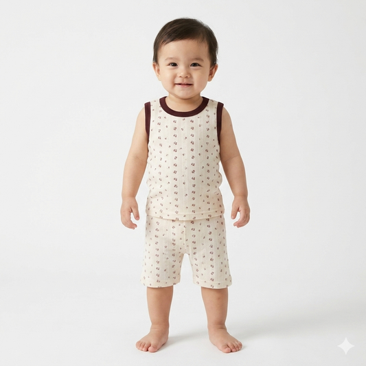 Cute Flower Print sleeveless shorts cordset (6month to 1year)
