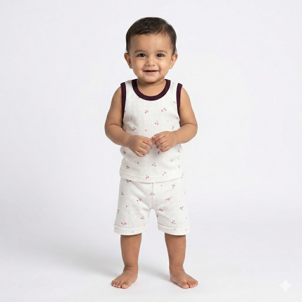 Cute Print Print sleeveless shorts cordset (6month to 1year)