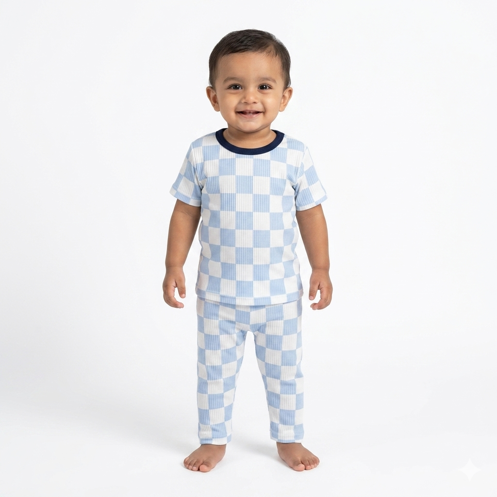 Blue Box Print Pant Cordset (2year to 3year)