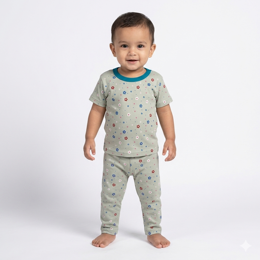 Green Flower Print Pant Cordset (2year to 3year)