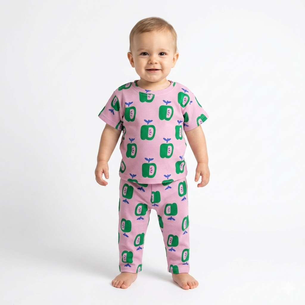 Green Apple Print Premium ribbed pant Cordset (4year to 5year)