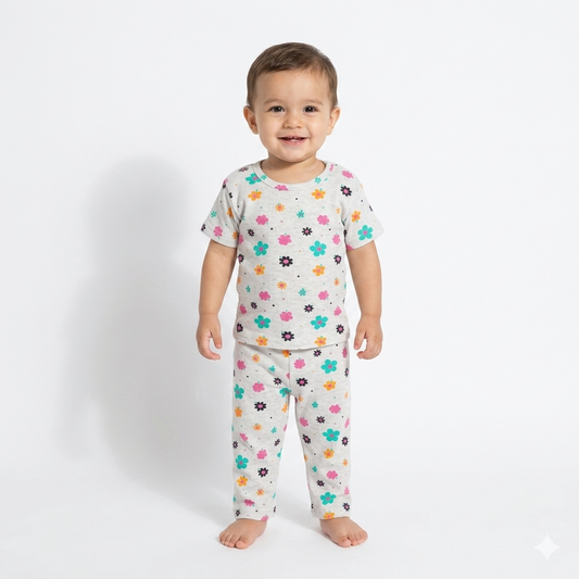 Cute Flower Print Premium ribbed pant Cordset (1year to 2year)