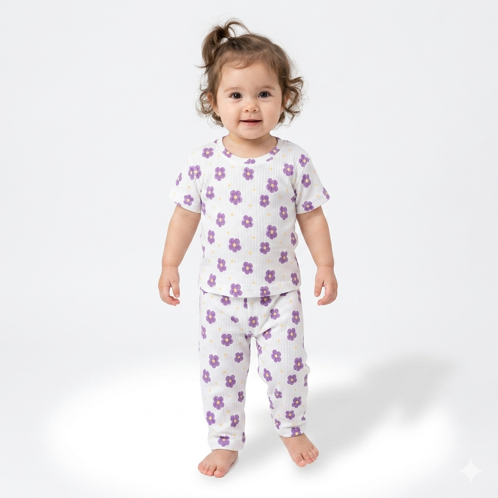 Unique Flower Print Premium ribbed pant Cordset (1year to 2year)