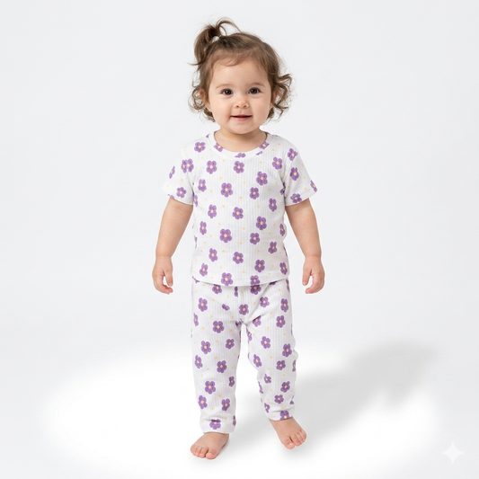 Unique Flower Print Premium ribbed pant Cordset (2year to 3year)