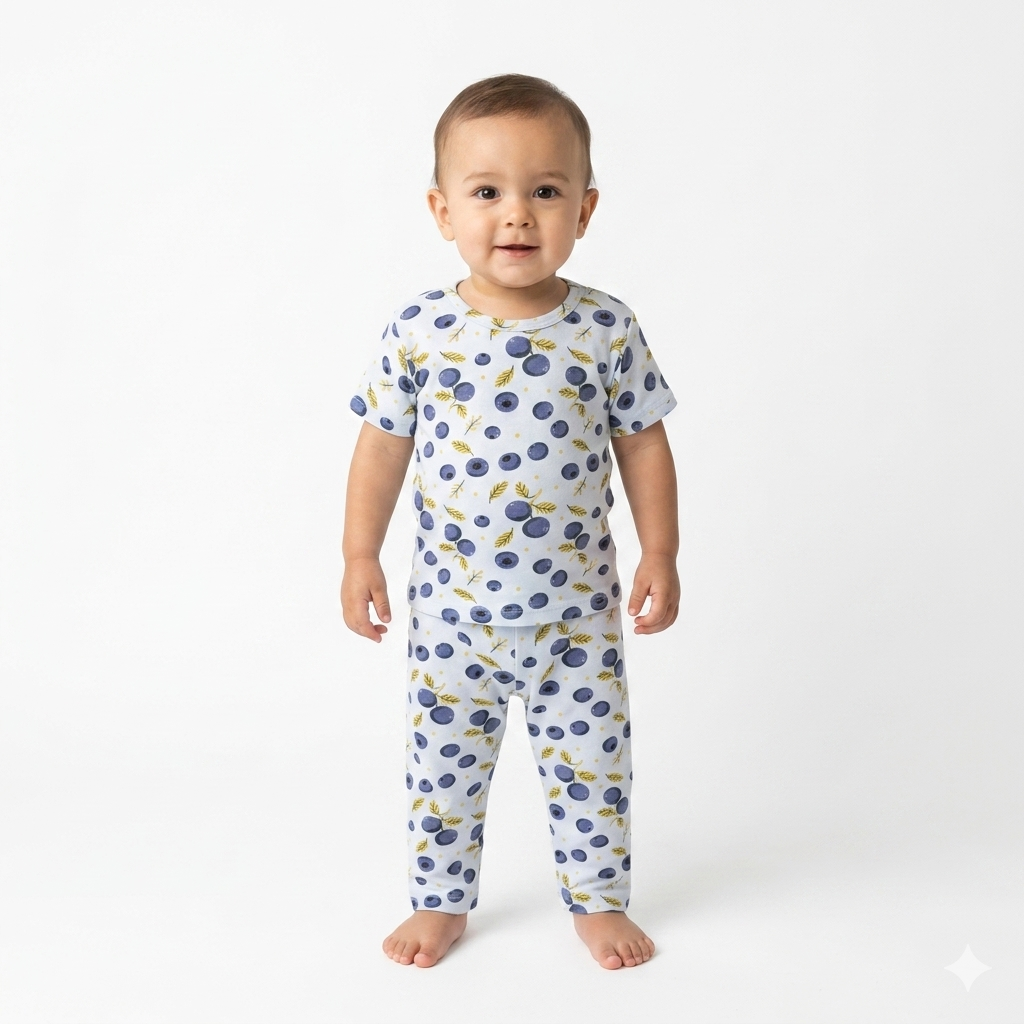 Blue Berry Print Premium ribbed pant Cordset (2year to 3year)