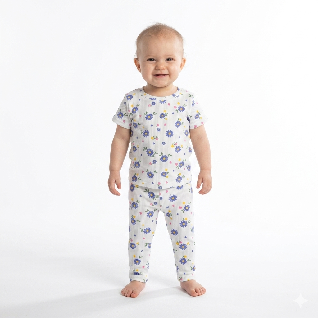 Flower Print Premium ribbed pant Cordset (1year to 2year)