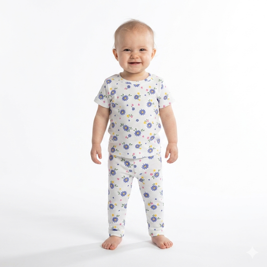 Flower Print Premium ribbed pant Cordset (4year to 5year)