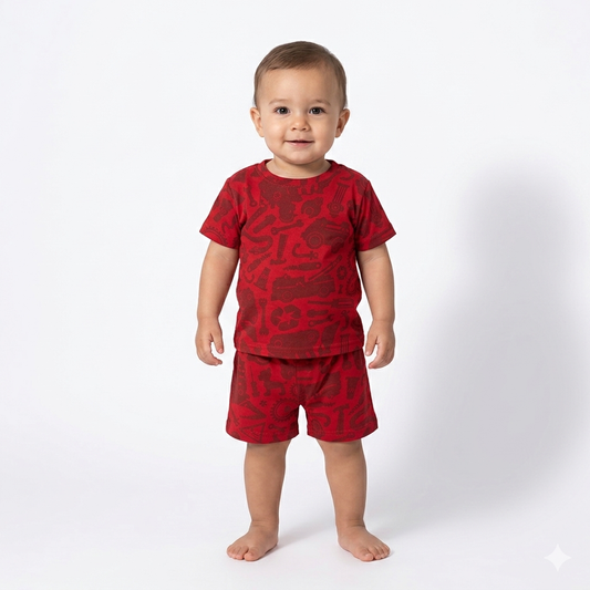 Red Car Print Short Cord Set (7years to 8years)