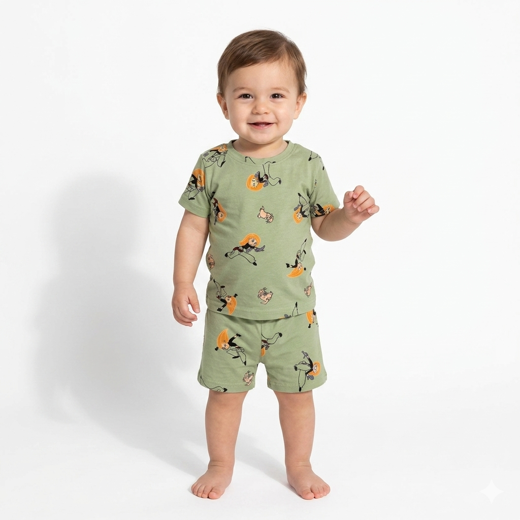 Cartoon Print Short Cord Set (7years to 8years)
