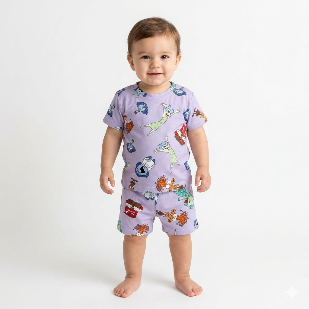 Multi Cartoon Print Short Cord Set (7years to 8years)