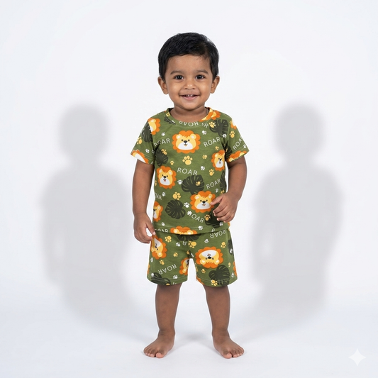 Lion Roar Print Short Cord Set (7years to 8years)