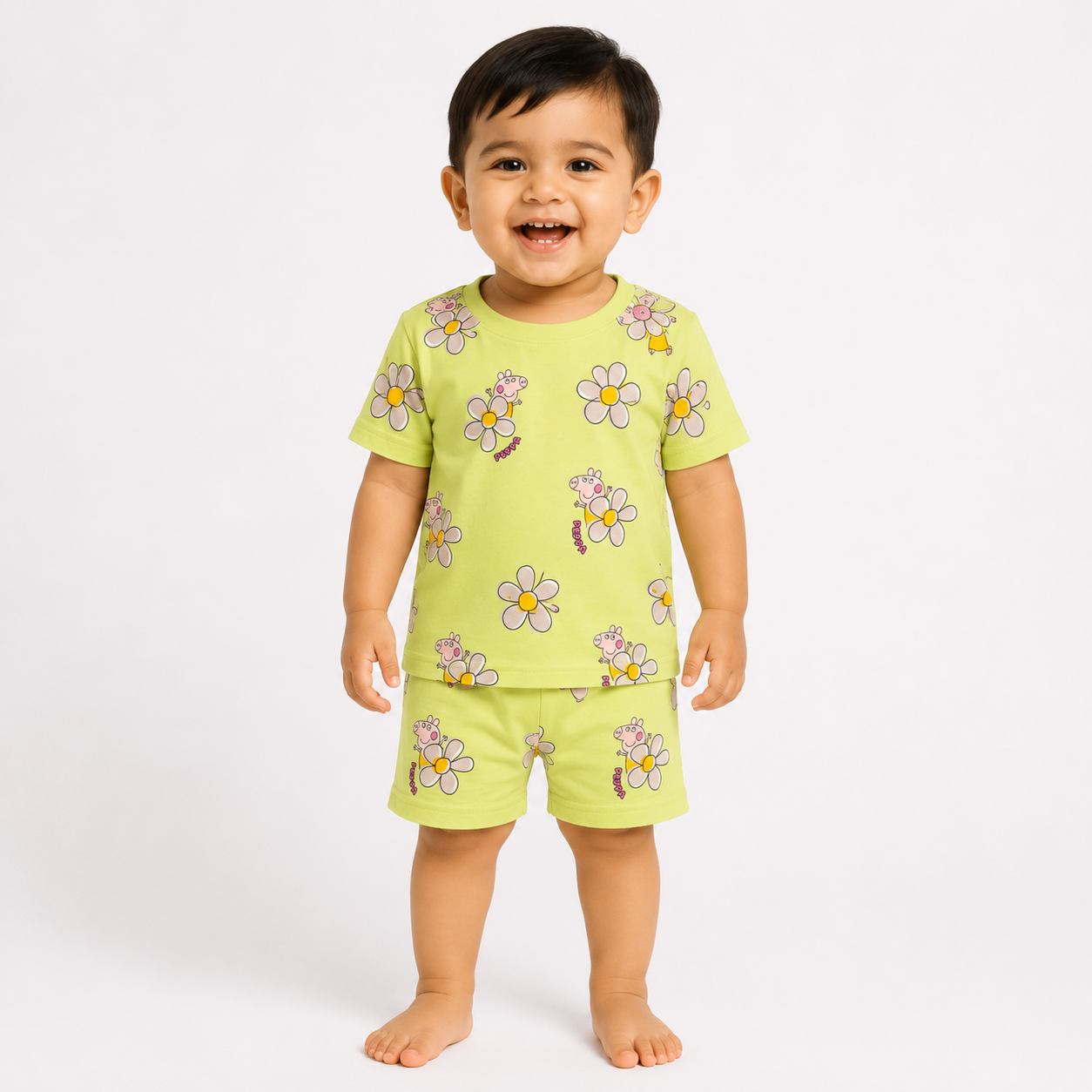 Yellow Flower Print Short Cord Set (7years to 8years)