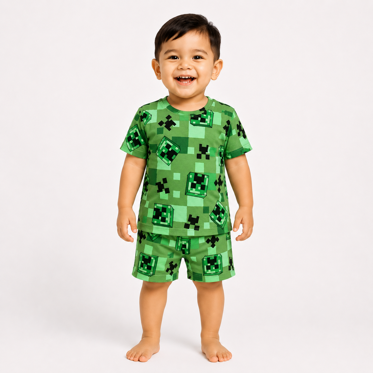 Green Box Print Short Cord Set (7years to 8years)