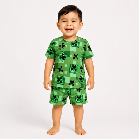 Green Box Print Short Cord Set (7years to 8years)