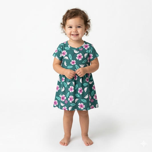 Green Flower Print Frock (New born to 6month)