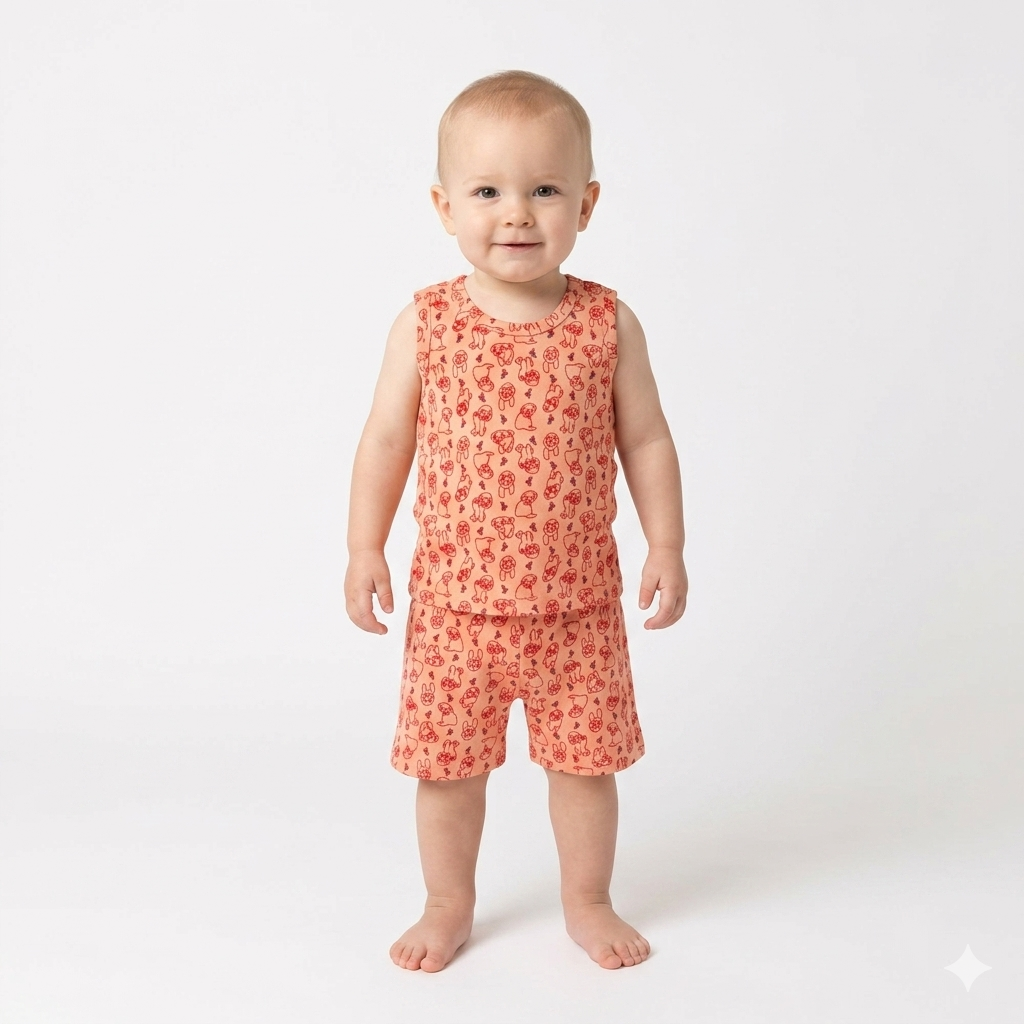 Cute Dog Print Premium ribbed sleeveless shorts cordset (4year to 5years)