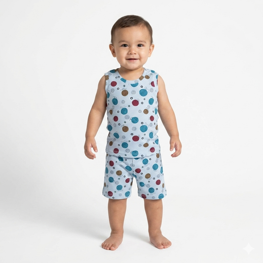 Colourful Print Premium ribbed sleeveless shorts cordset (5year to 6years)