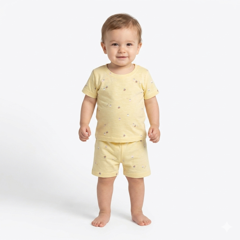 Yellow flower Print shorts set (6month to 1year)