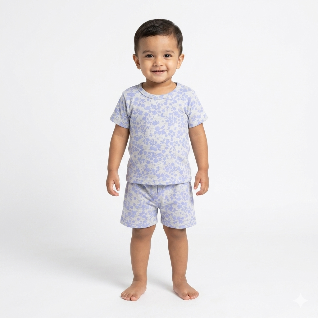 Lavander flower Print shorts set (6month to 1year)