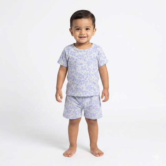 Lavander flower Print shorts set (6month to 1year)