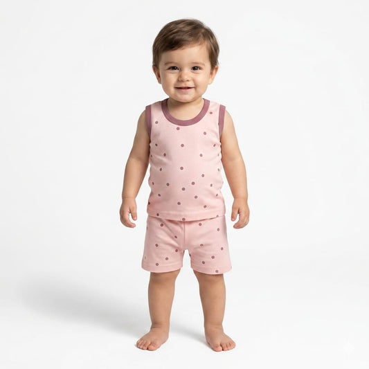 Chocolate Dot Print Sleeveless Shorts Cordset (6month to 1year)