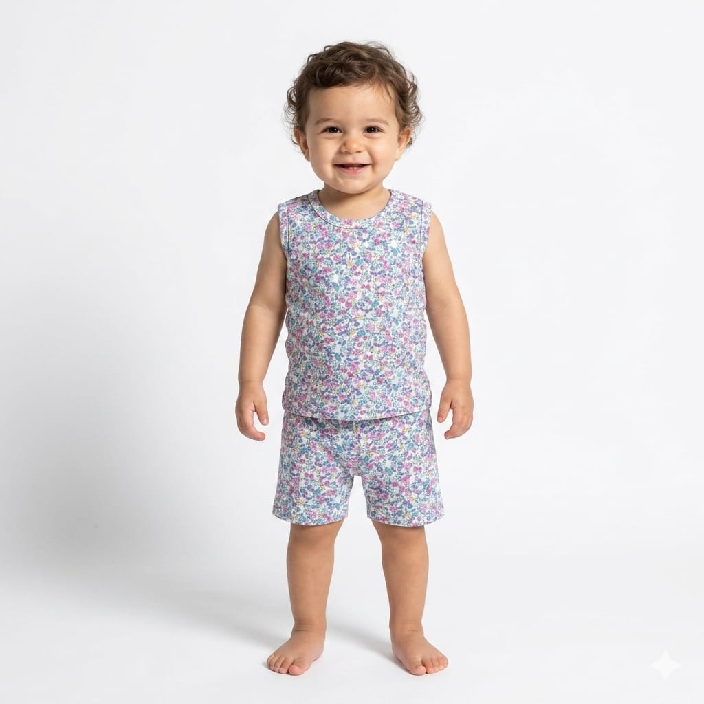 Random flowers Sleeveless Shorts Cordset (6month to 1year)