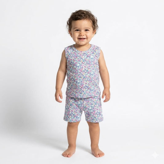 Random flowers Sleeveless Shorts Cordset (6month to 1year)