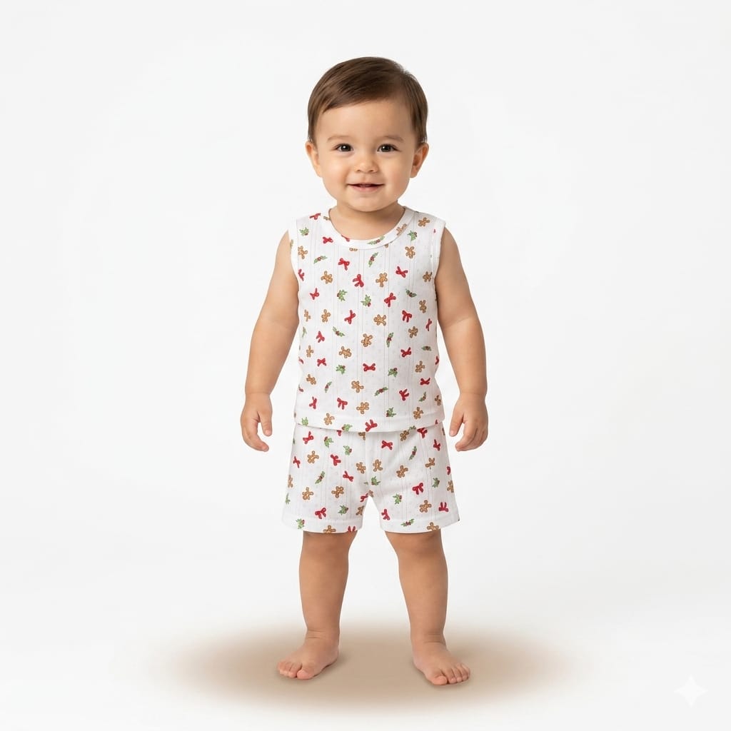 Ribbon Print Sleeveless Shorts Set (6month to 1year)