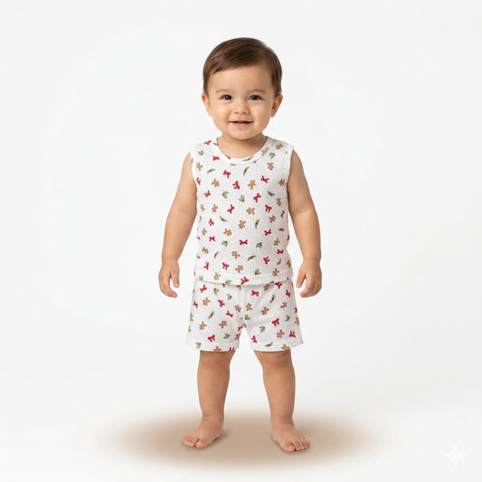 Ribbon Print Sleeveless Shorts Set (6month to 1year)