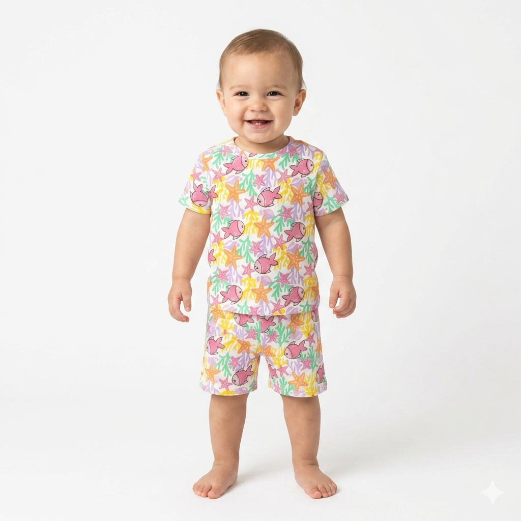 Fish Print Shorts Set (4year to 5year)