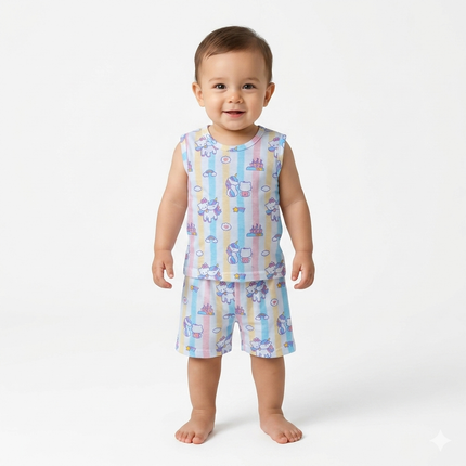 Cute Unicorn Print Sleeveles Shorts Set (1year to 2year)