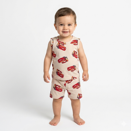 Car Print Sleeveles Shorts Set (6month to 1year)