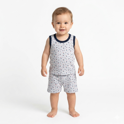 Cute Mini Flower Print Sleeveles Shorts Set (6month to 1year)