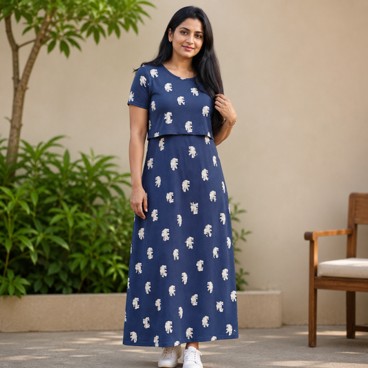 Cute Bear Print Zipless Feeding Loungwear