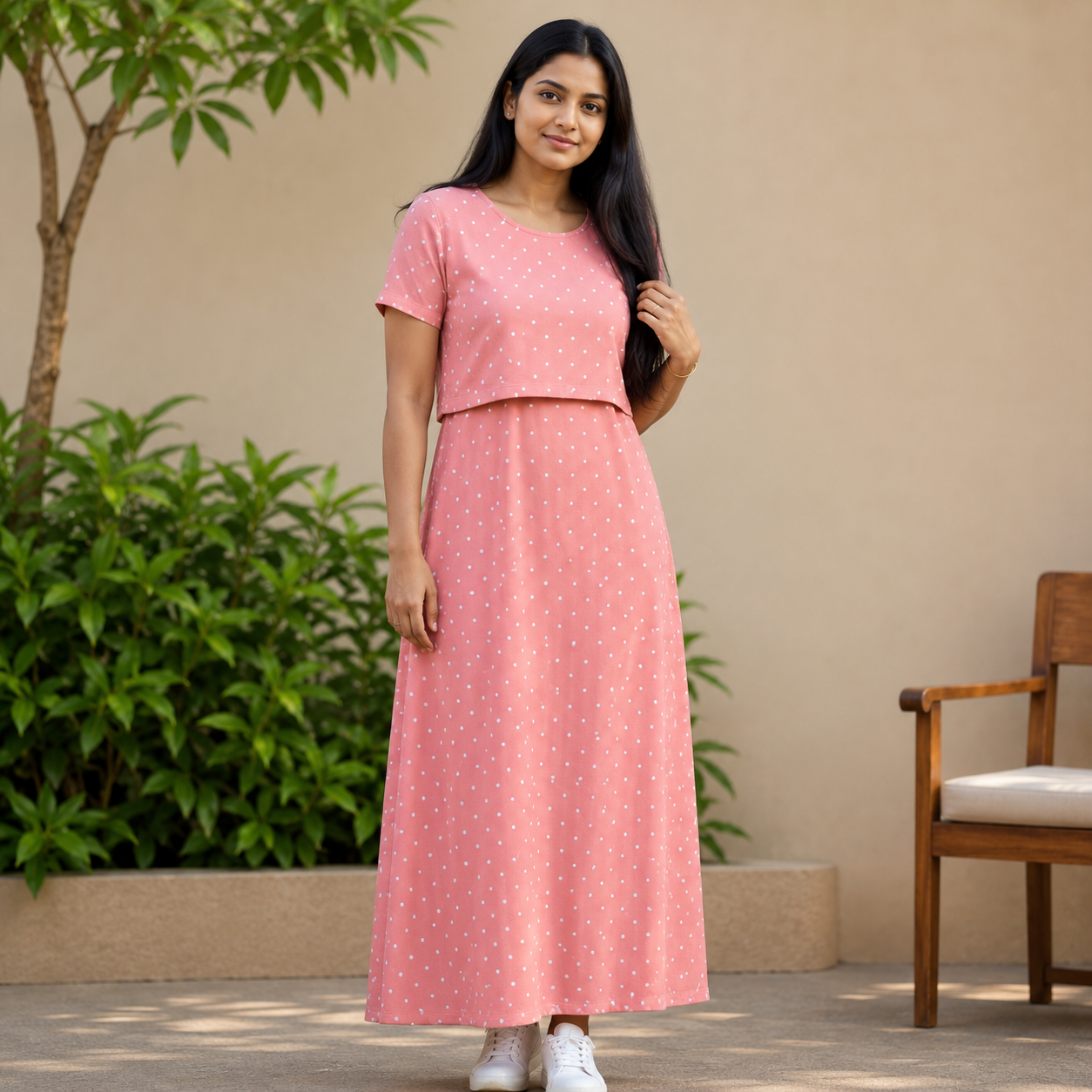 Pink Dot Print Zipless Feeding Loungwear