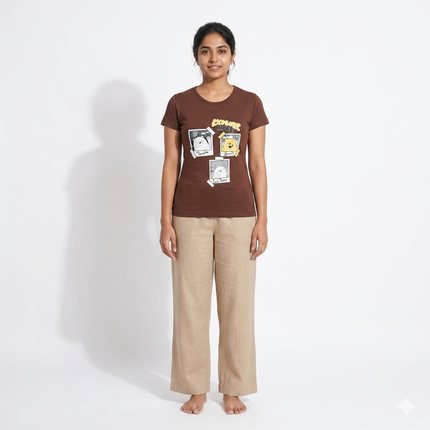 Brown Print Womens T-shirts