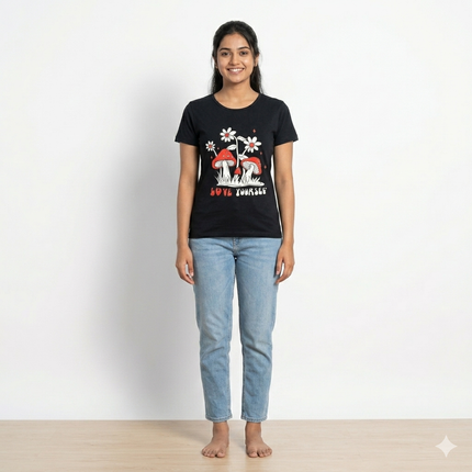 Black Tree Print Womens T-shirts