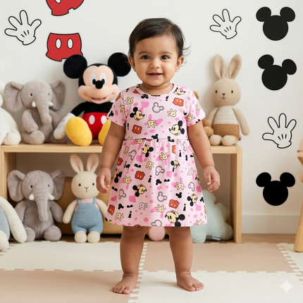 Pink Micky Print Frock (12month to 18month)