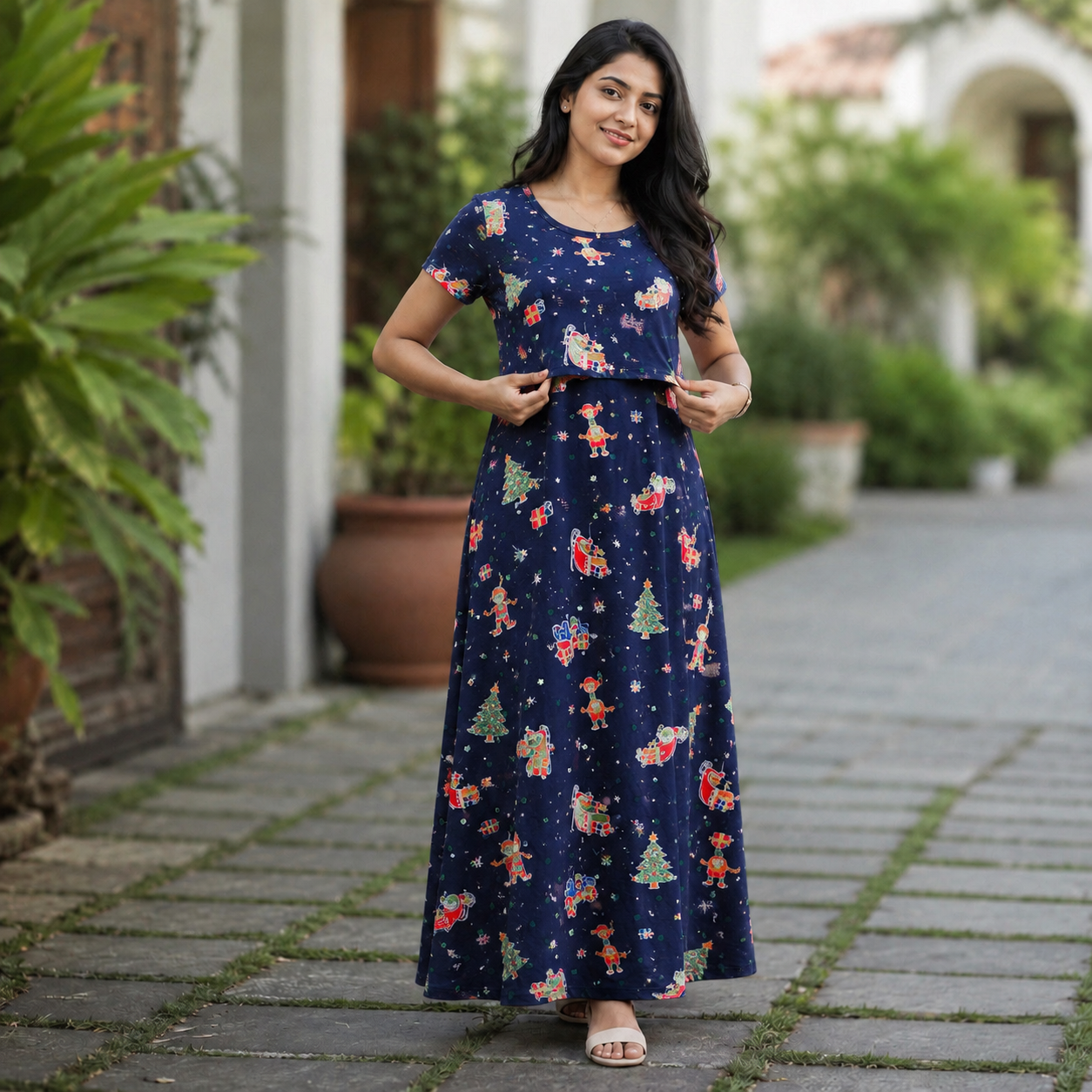 Christmas Print Zipless Feeding Loungewear (M)