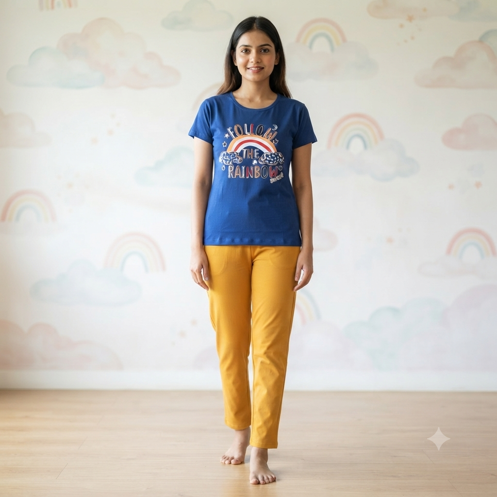 Blue Rainbow Print Womens T-shirts (L)