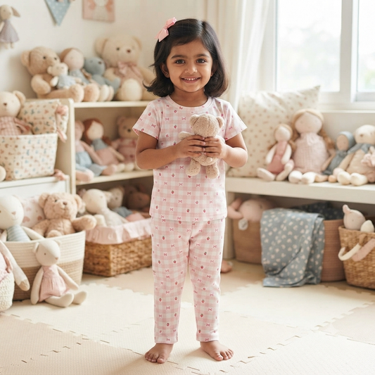 Pink Ribbon Pant Set (3year to 4year) (Girls)